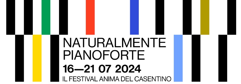 Grafica di Naturalmente Pianoforte 16–21 luglio 2024 con i tasti colorati