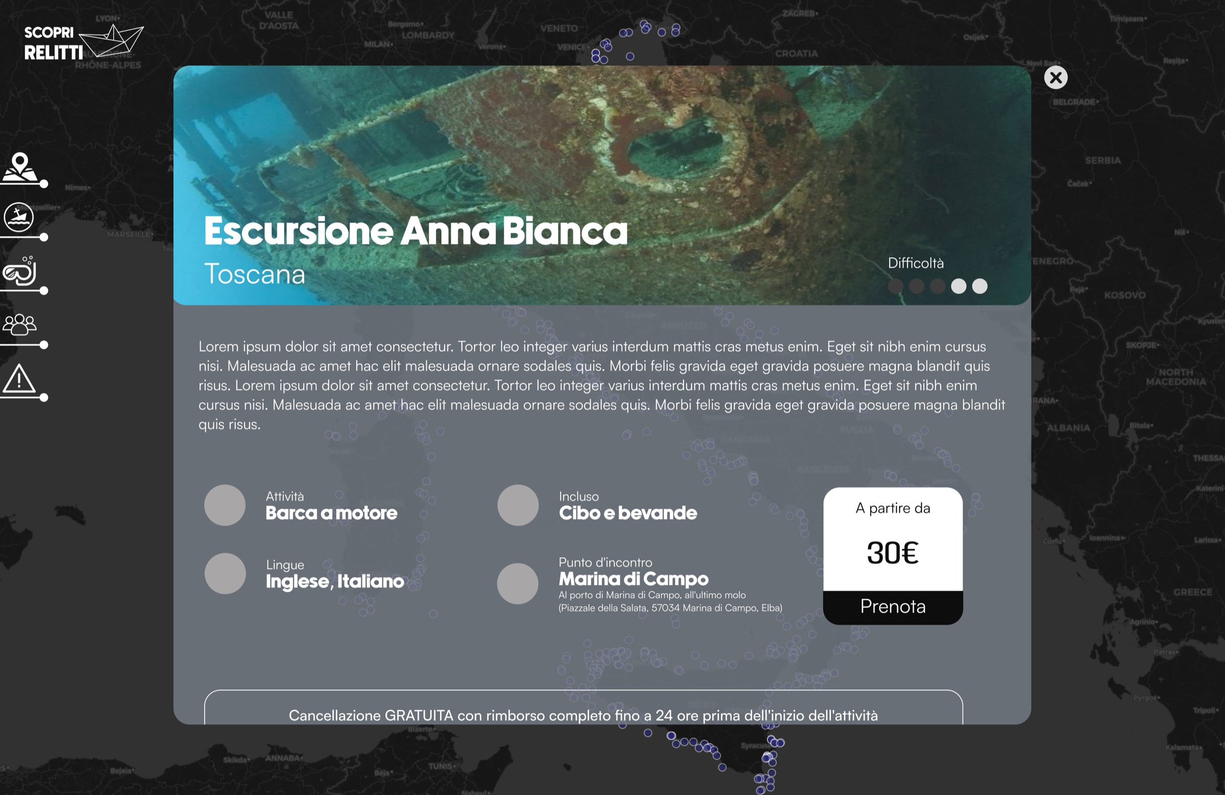 Wireframe ad alta fedeltà: la scheda di un’escursione